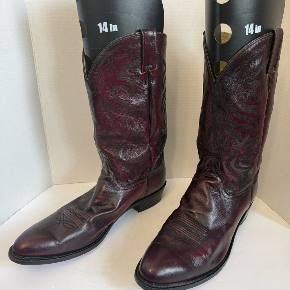 Dan Post DP 2112R Men’s 15D Black Cherry Burgundy Leather Cowboy Boots - Picture 2 of 9